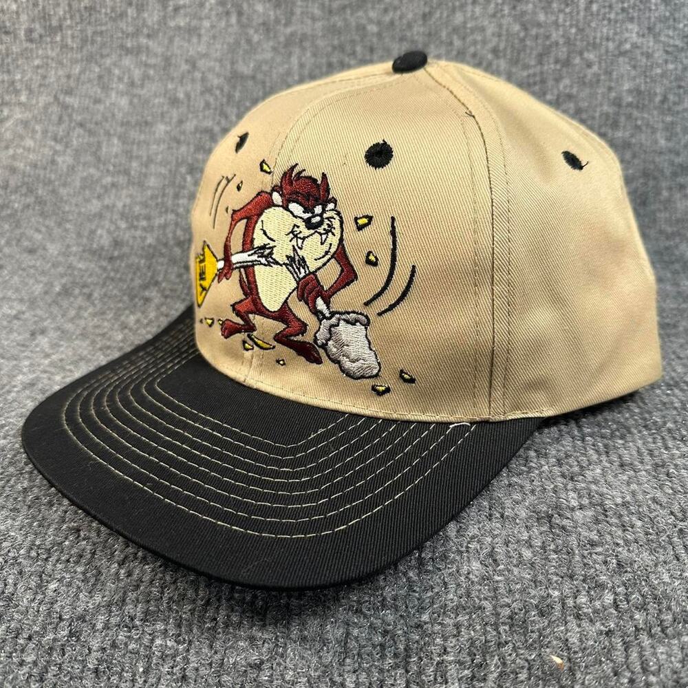 Vintage 90’s Men’s Snapback Hat Tasmanian Devil Cartoon Six Flags Muted Tone Y2K